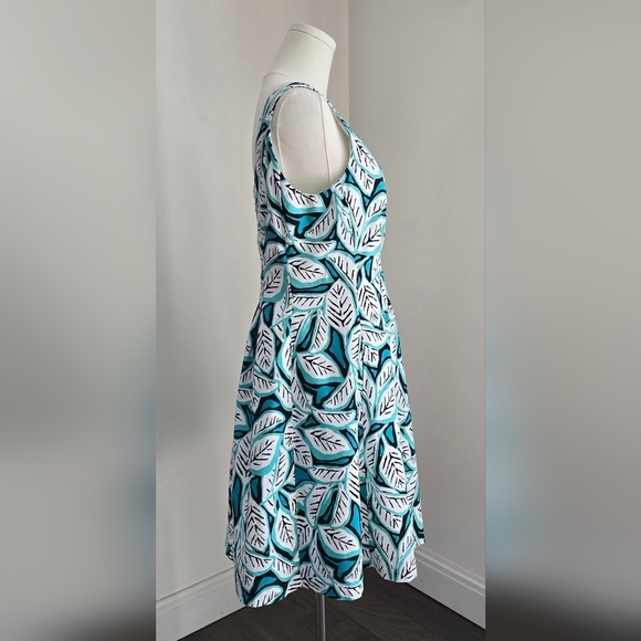 Anne Klein Sleeveless Scoopneck Teal Leaf Fit & Flare Cotton Dress Sz. 8 - Picture 6 of 13
